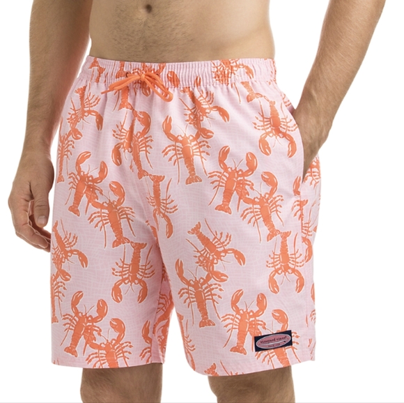 Vineyard Vines Lobster Toss Happy Swim Trunks Swimsuit Pink Orange Large - Picture 1 of 10